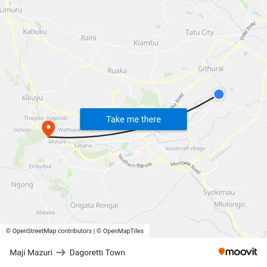 Maji Mazuri to Dagoretti Town map