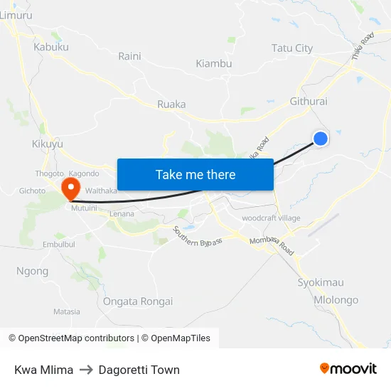 Kwa Mlima to Dagoretti Town map