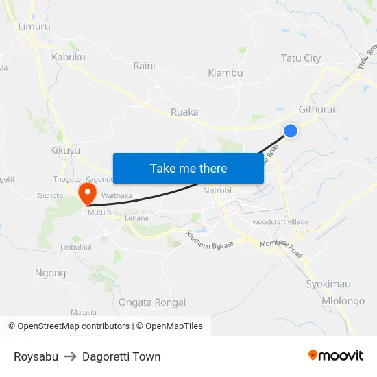 Roysabu to Dagoretti Town map