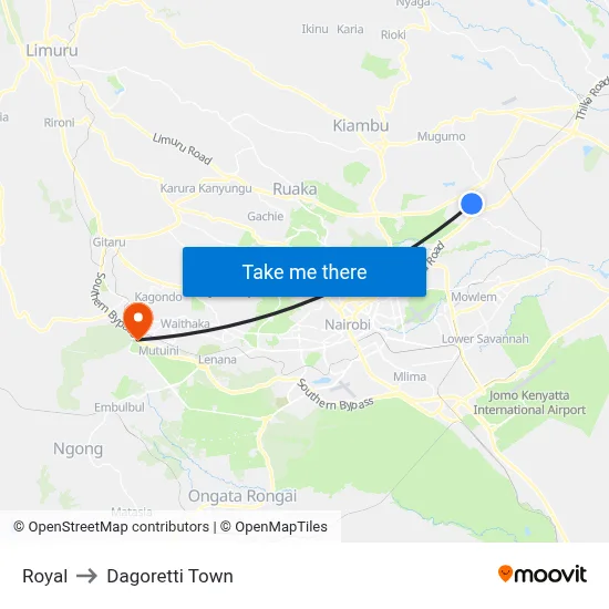 Royal to Dagoretti Town map