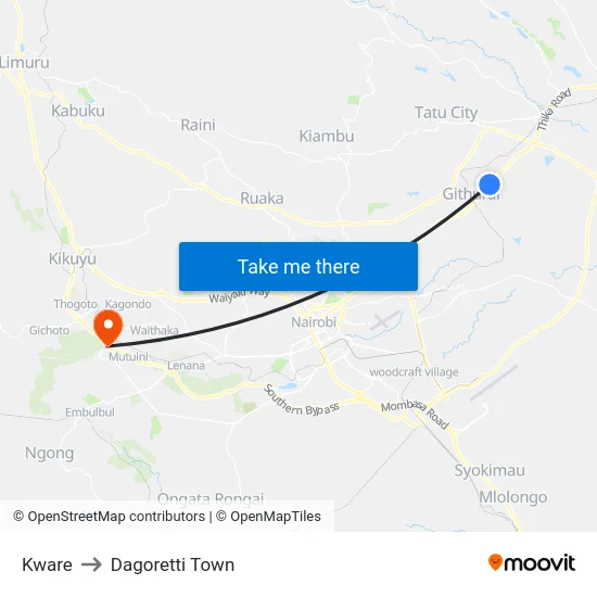 Kware to Dagoretti Town map