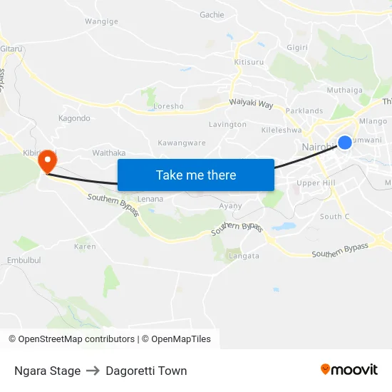 Ngara Stage to Dagoretti Town map