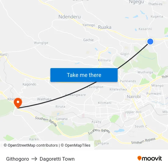 Githogoro to Dagoretti Town map