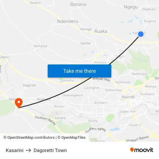 Kasarini to Dagoretti Town map