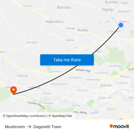 Mushroom to Dagoretti Town map