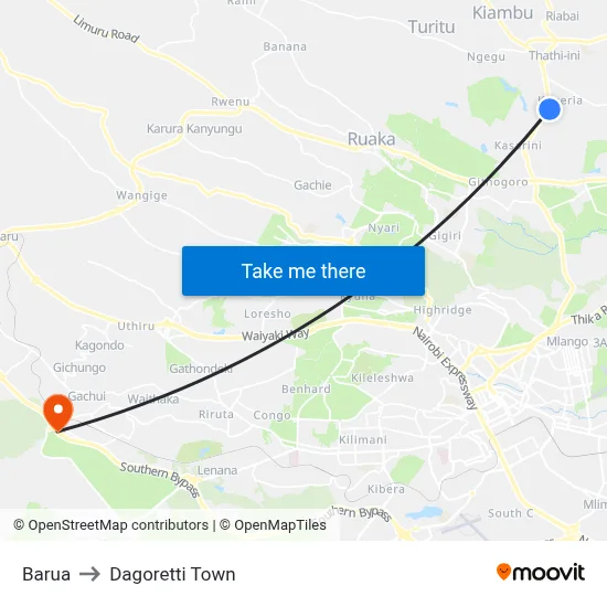 Barua to Dagoretti Town map