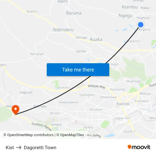 Kist to Dagoretti Town map