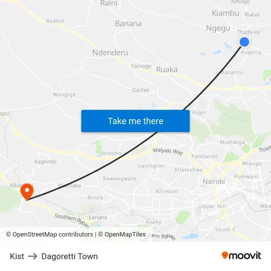 Kist to Dagoretti Town map