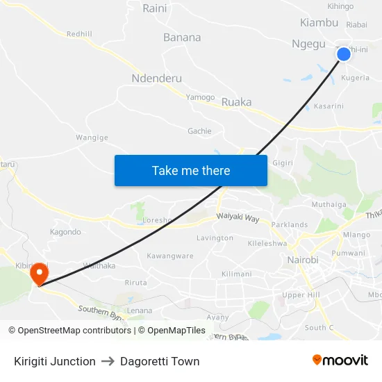 Kirigiti Junction to Dagoretti Town map