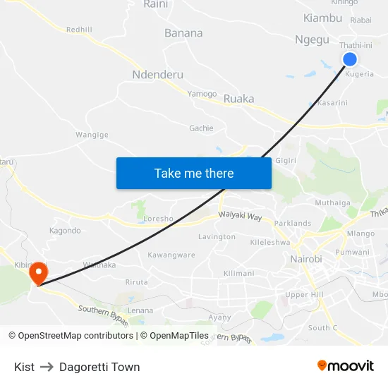 Kist to Dagoretti Town map