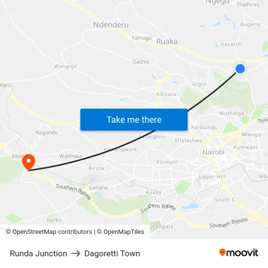 Runda Junction to Dagoretti Town map
