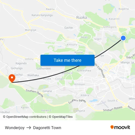 Wonderjoy to Dagoretti Town map