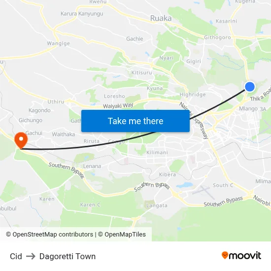 Cid to Dagoretti Town map