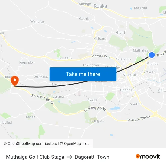 Muthaiga Golf Club Stage to Dagoretti Town map