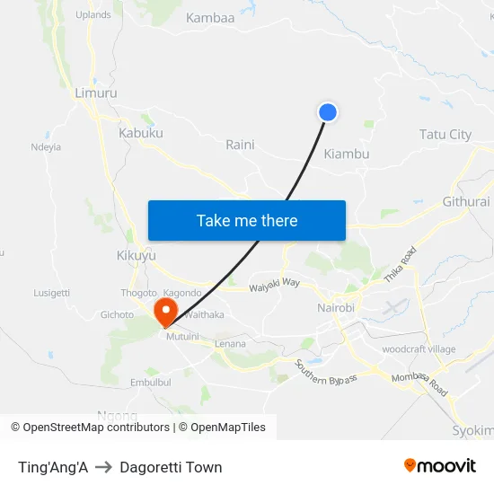 Ting'Ang'A to Dagoretti Town map