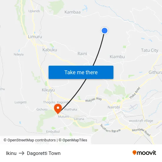 Ikinu to Dagoretti Town map