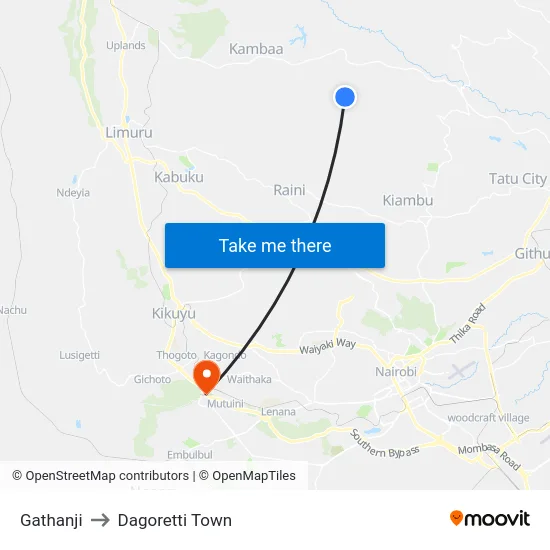 Gathanji to Dagoretti Town map