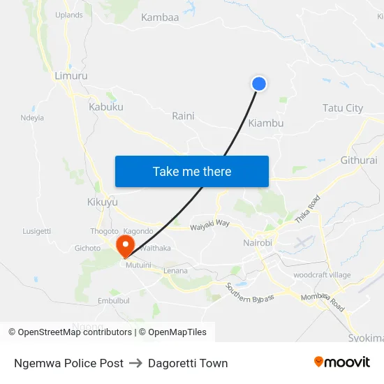 Ngemwa Police Post to Dagoretti Town map