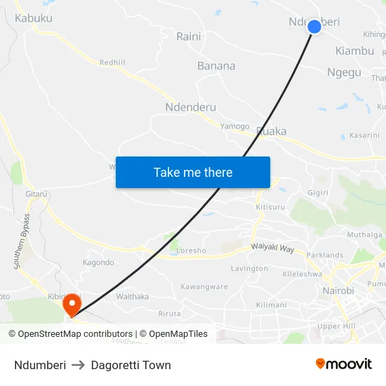 Ndumberi to Dagoretti Town map