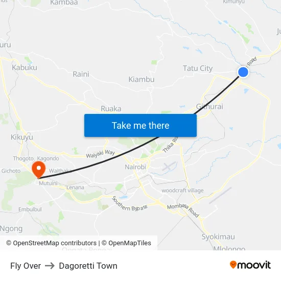 Fly Over to Dagoretti Town map