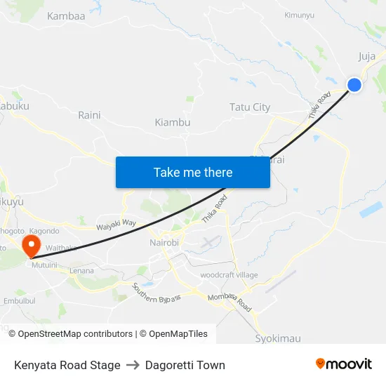Kenyata Road Stage to Dagoretti Town map
