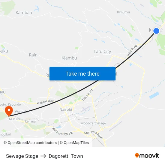 Sewage Stage to Dagoretti Town map