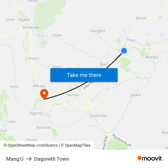 Mang'U to Dagoretti Town map
