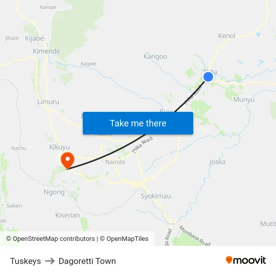 Tuskeys to Dagoretti Town map