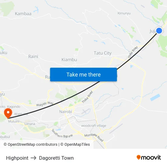 Highpoint to Dagoretti Town map