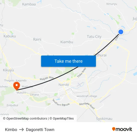Kimbo to Dagoretti Town map