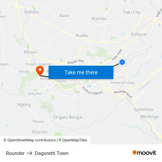 Rounder to Dagoretti Town map