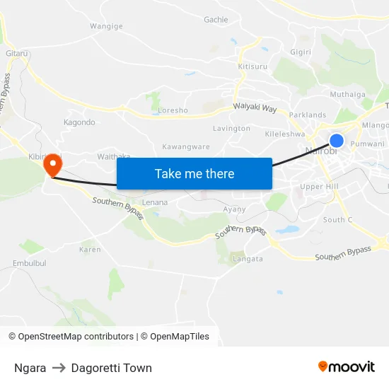 Ngara to Dagoretti Town map
