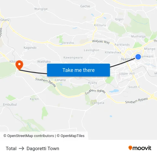 Total to Dagoretti Town map