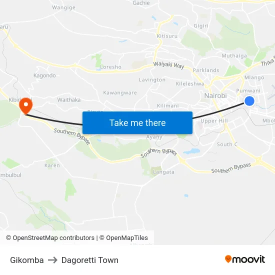 Gikomba to Dagoretti Town map