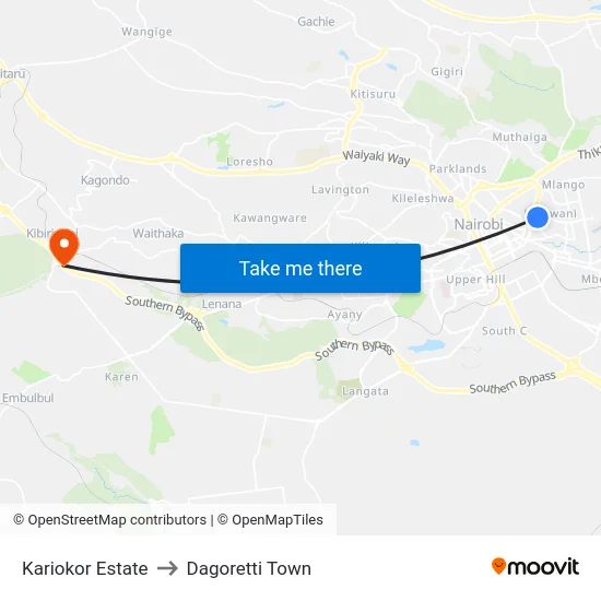 Kariokor Estate to Dagoretti Town map