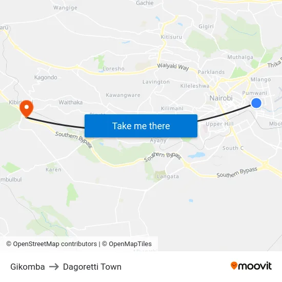 Gikomba to Dagoretti Town map