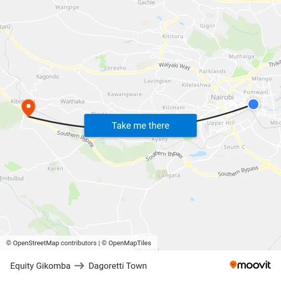 Equity Gikomba to Dagoretti Town map