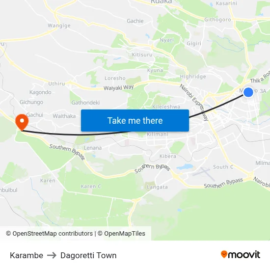 Karambe to Dagoretti Town map