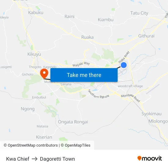 Kwa Chief to Dagoretti Town map