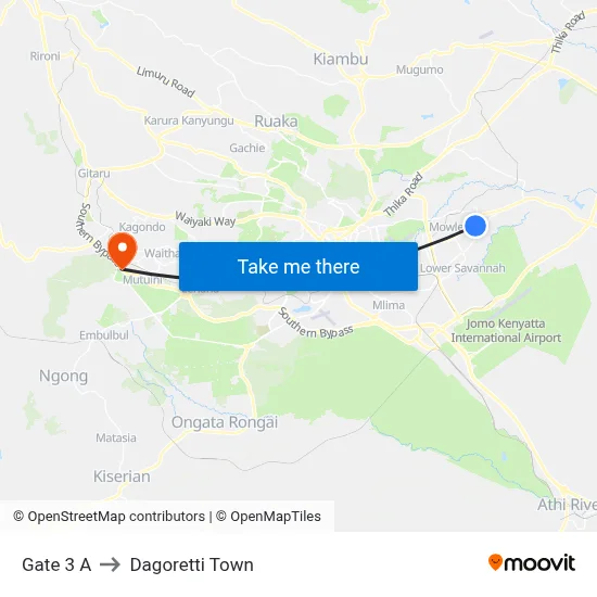 Gate 3 A to Dagoretti Town map
