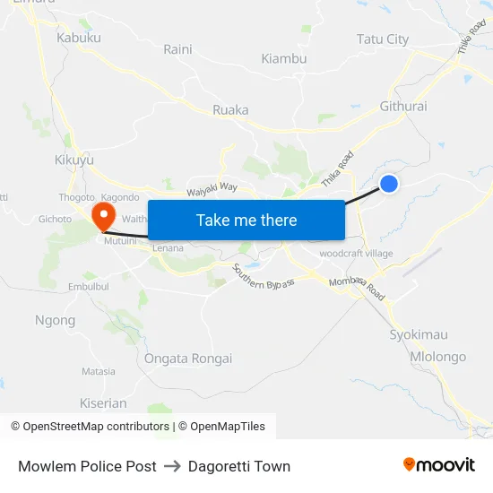 Mowlem Police Post to Dagoretti Town map
