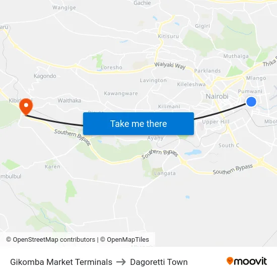 Gikomba Market Terminals to Dagoretti Town map