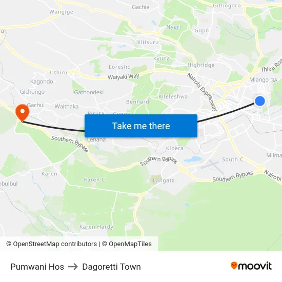 Pumwani Hos to Dagoretti Town map