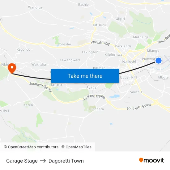 Garage Stage to Dagoretti Town map