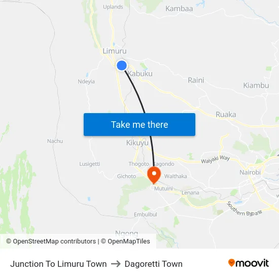 Junction To Limuru Town to Dagoretti Town map