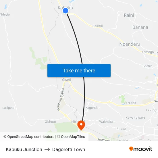 Kabuku Junction to Dagoretti Town map