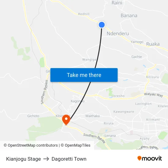 Kianjogu Stage to Dagoretti Town map