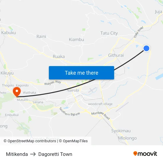 Mitikenda to Dagoretti Town map
