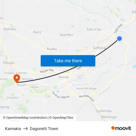 Kamakis to Dagoretti Town map