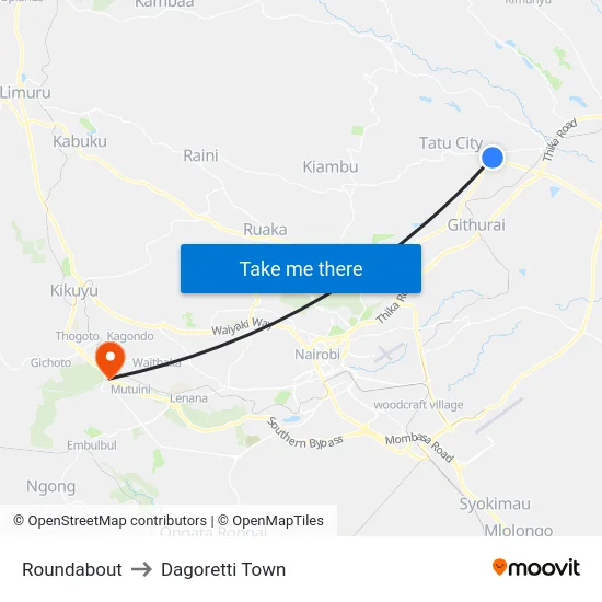 Roundabout to Dagoretti Town map